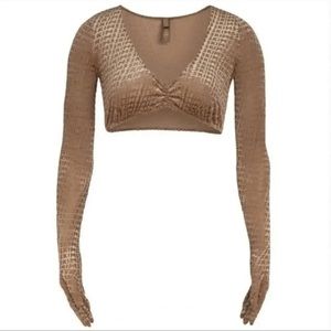 SKIMS NWT Velvet Logo Glove Crop Top in Chai